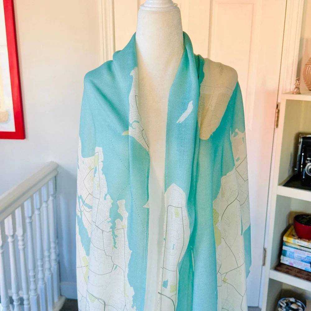 NEW with TAGS Elegant Wrap with map of Aquidneck Island, Newport Rhode Island